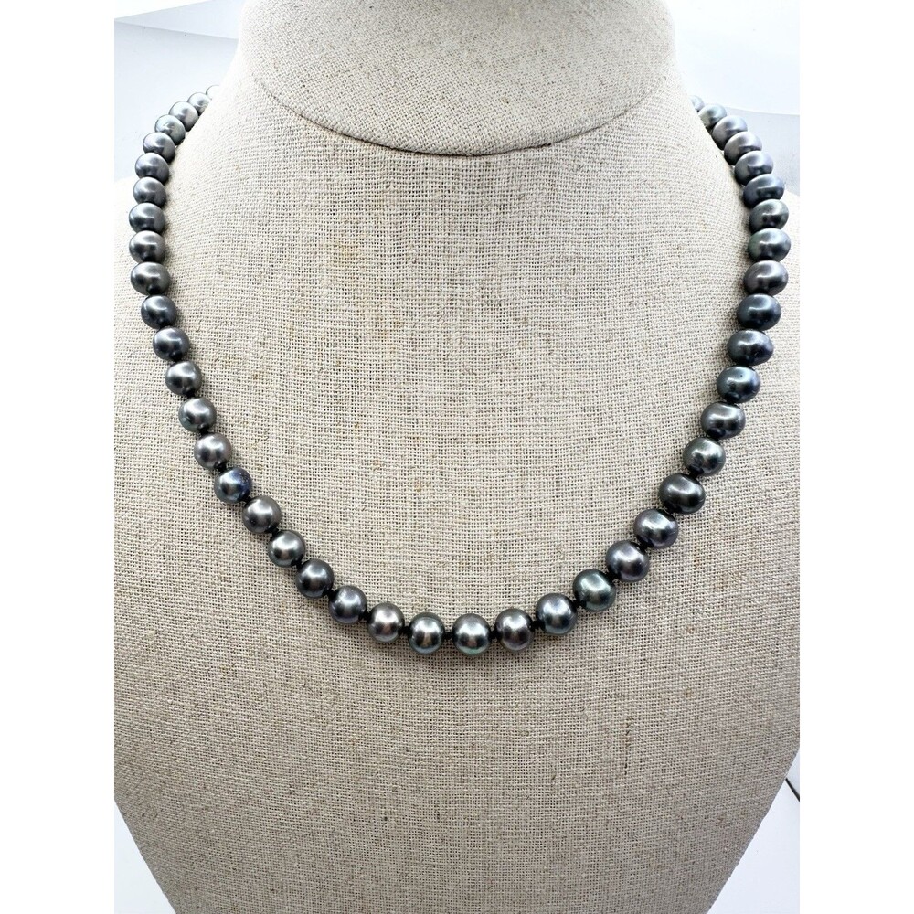 Genuine Black Pearl Hand Knotted Toggle Necklace 17.5”